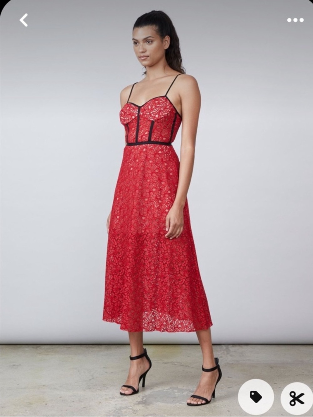 ALLEN SCHWARTZ Eden Bustier Floral Lace Dress in Red